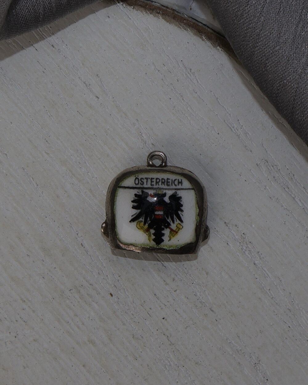Vintage 800 Silver Enamel Austrian Cow Bell Charm 2.1G / 0.5in